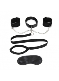 Чёрный ошейник с наручниками и поводком Collar Cuffs   Leash Set - Lux Fetish - купить с доставкой в Балаково
