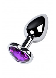 Серебристая коническая анальная пробка с фиолетовым кристаллом-сердечком - 7 см. - ToyFa - купить с доставкой в Балаково