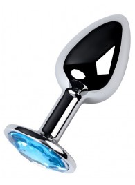 Серебристая конусовидная анальная пробка с голубым кристаллом - 7 см. - ToyFa - купить с доставкой в Балаково
