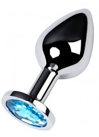 Серебристая конусовидная анальная пробка с голубым кристаллом - 8 см. - ToyFa - купить с доставкой в Балаково