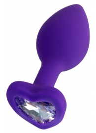 Фиолетовая анальная втулка Diamond Heart с прозрачным кристаллом - 7 см. - ToyFa - купить с доставкой в Балаково