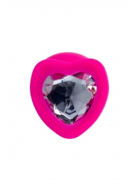 Розовая анальная втулка Diamond Heart с прозрачным кристаллом - 9,5 см. - ToyFa - купить с доставкой в Балаково