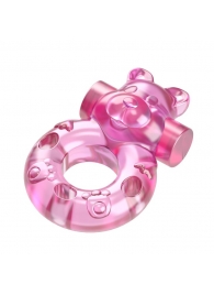 Розовое эрекционное виброкольцо на пенис Pink Bear - Baile - в Балаково купить с доставкой