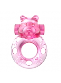 Розовое эрекционное виброкольцо на пенис Pink Bear - Baile - в Балаково купить с доставкой