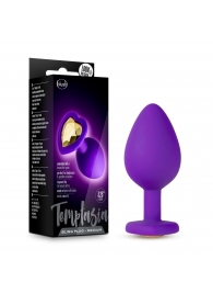 Фиолетовая анальная пробка Bling Plug Medium с золотистым стразом - 8,3 см. - Blush Novelties - купить с доставкой в Балаково