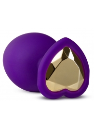 Фиолетовая анальная пробка Bling Plug Large с золотистым стразом - 9,5 см. - Blush Novelties - купить с доставкой в Балаково