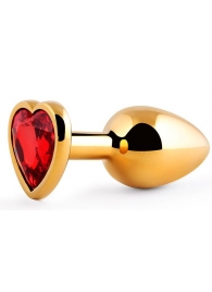 Золотистая анальная пробка с красным стразом-сердечком - 8 см. - Anal Jewelry Plug - купить с доставкой в Балаково