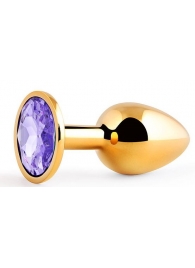 Золотистая анальная пробка с фиолетовым стразом - 7,2 см. - Anal Jewelry Plug - купить с доставкой в Балаково