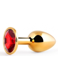 Золотистая анальная пробка с красным стразом - 7,2 см. - Anal Jewelry Plug - купить с доставкой в Балаково