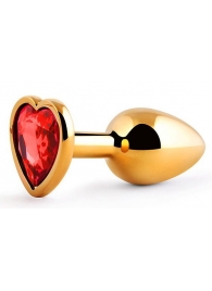Золотистая анальная пробка с красным стразом-сердечком - 7 см. - Anal Jewelry Plug - купить с доставкой в Балаково