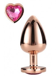 Золотистая анальная втулка с кристаллом-сердечком розового цвета - 7,1 см. - Dream Toys - купить с доставкой в Балаково