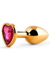 Золотистая анальная пробка с малиновым кристаллом-сердечком - 7 см. - Anal Jewelry Plug - купить с доставкой в Балаково