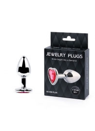 Серебристая анальная пробка с малиновым кристаллом-сердечком - 7 см. - Anal Jewelry Plug - купить с доставкой в Балаково