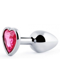 Серебристая анальная пробка с малиновым кристаллом-сердечком - 7 см. - Anal Jewelry Plug - купить с доставкой в Балаково