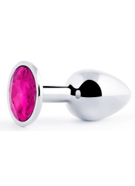 Серебристая анальная пробка с малиновым кристаллом - 7,2 см. - Anal Jewelry Plug - купить с доставкой в Балаково