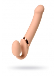 Телесный безремневой вибрострапон Vibrating Bendable Strap-On L - Strap-on-me - купить с доставкой в Балаково