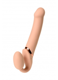 Телесный безремневой вибрострапон Vibrating Bendable Strap-On L - Strap-on-me - купить с доставкой в Балаково