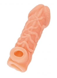 Телесная закрытая насадка с венками Cock Sleeve Size S - 13,8 см. - KOKOS - в Балаково купить с доставкой