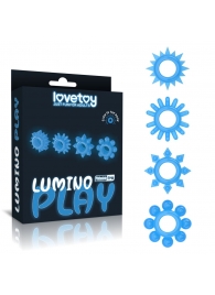 Набор из 4 голубых, светящихся в темноте эрекционных колец Lumino Play - Lovetoy - в Балаково купить с доставкой
