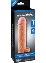 Телесная насадка с кольцом Perfect 1 Extension with Ball Strap - 17 см. - Pipedream - в Балаково купить с доставкой