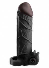 Чёрная вибронасадка с кольцом Vibrating Real Feel 2 Extension - 16 см. - Pipedream - в Балаково купить с доставкой