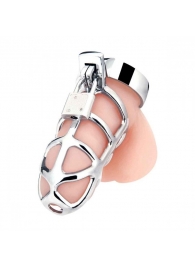 Серебристая металлическая клетка для члена с замком Enslave Cock Cage - BlueLine - купить с доставкой в Балаково