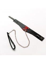 Черный широкий ошейник с красным декором и поводком - Crazy Handmade - купить с доставкой в Балаково