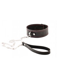 Черный широкий ошейник с красной строчкой и поводком - Crazy Handmade - купить с доставкой в Балаково