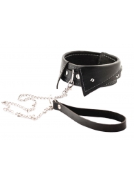 Черный ошейник-воротничок с металлическим поводком - Crazy Handmade - купить с доставкой в Балаково