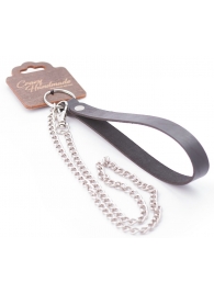 Серебристый металлический поводок с кожаной черной ручкой - 80 см. - Crazy Handmade - купить с доставкой в Балаково