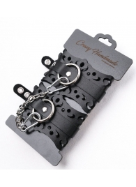 Ажурные наручники из черной кожи - Crazy Handmade - купить с доставкой в Балаково