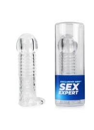 Прозрачная рельефная насадка-реалистик с петлей для мошонки - 13,5 см. - Sex Expert - в Балаково купить с доставкой