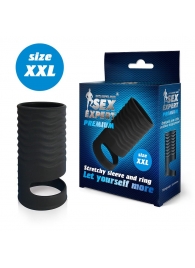 Черная открытая насадка на пенис с кольцом для мошонки XXL-size - 9,4 см. - Sex Expert - в Балаково купить с доставкой