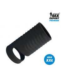 Черная открытая насадка на пенис с кольцом для мошонки XXL-size - 9,4 см. - Sex Expert - в Балаково купить с доставкой