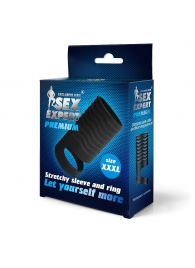 Черная открытая насадка на пенис с кольцом для мошонки XXXL-size - 9,9 см. - Sex Expert - в Балаково купить с доставкой