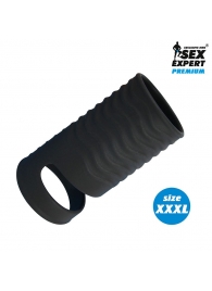 Черная открытая насадка на пенис с кольцом для мошонки XXXL-size - 9,9 см. - Sex Expert - в Балаково купить с доставкой