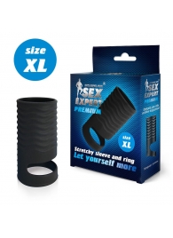 Черная открытая насадка на пенис с кольцом для мошонки XL-size - 8,9 см. - Sex Expert - в Балаково купить с доставкой