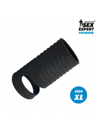 Черная открытая насадка на пенис с кольцом для мошонки XL-size - 8,9 см. - Sex Expert - в Балаково купить с доставкой