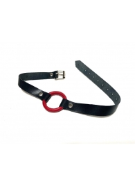 Красный кляп-кольцо на черных кожаных ремешках - БДСМ Арсенал - купить с доставкой в Балаково