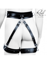 Черный кожаный пояс с гартерами - S-M - Notabu - купить с доставкой в Балаково