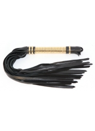 Чёрная кожаная плетка с золотистой рукоятью - 50 см. - БДСМ Арсенал - купить с доставкой в Балаково