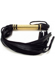 Чёрная кожаная плетка с золотистой рукоятью - 50 см. - БДСМ Арсенал - купить с доставкой в Балаково