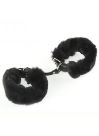 Черные кожаные наручники со съемной опушкой - Sitabella - купить с доставкой в Балаково