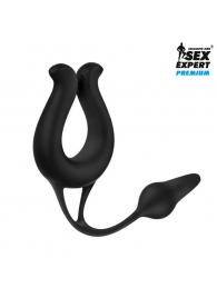 Черная вибронасадка Sex Expert с анальной втулкой - Sex Expert - в Балаково купить с доставкой