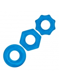 Комплект из трех голубых колец для эрекции 3-Pack Nuts   Bolts Stretch Cock Ring Set - BlueLine - в Балаково купить с доставкой