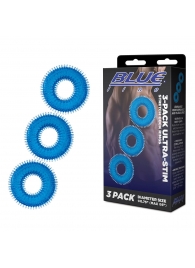 Комплект из трех голубых колец для эрекции 3-Pack Ultra-Stim Stretch Cock Rings - BlueLine - в Балаково купить с доставкой