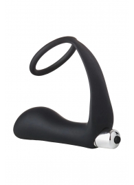 Черное эрекционное кольцо с вибропробкой Vibrating Anal Plug With Cockring - Dream Toys - в Балаково купить с доставкой