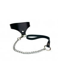 Черный кожаный ошейник Black Phoenix с поводком - БДСМ Арсенал - купить с доставкой в Балаково