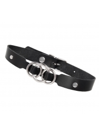 Черный кожаный ошейник со связанными кольцами - Pecado - купить с доставкой в Балаково
