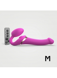 Ярко-розовый безремневой страпон Multi Orgasm Size M с клиторальной стимуляцией - Strap-on-me - купить с доставкой в Балаково